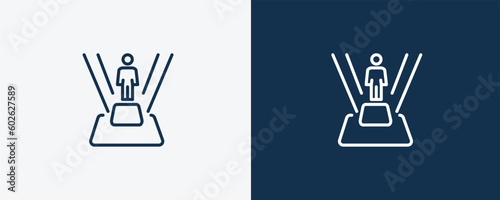 teleportation icon. Outline teleportation icon from automation and high tech collection. Linear vector isolated on white and dark blue background. Editable teleportation symbol.