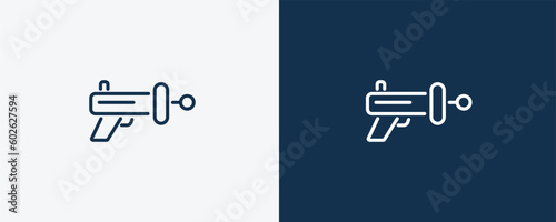 blaster icon. Outline blaster icon from automation and high tech collection. Linear vector isolated on white and dark blue background. Editable blaster symbol.