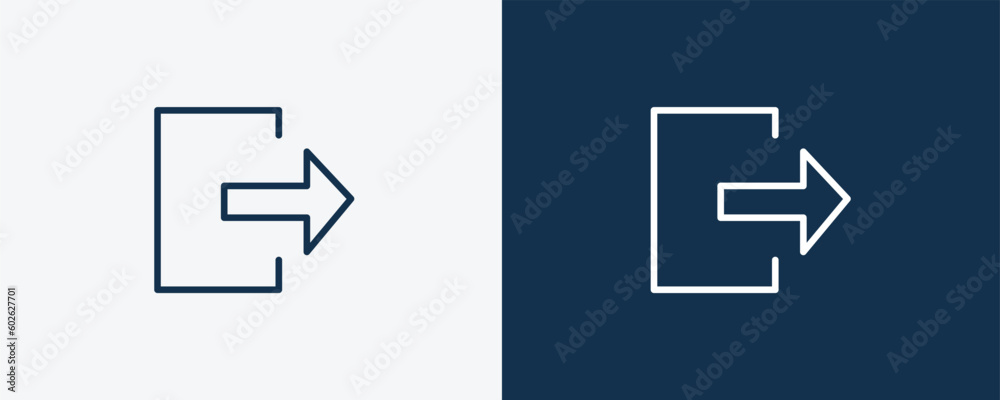 out icon. Outline out icon from humans and behavior collection. Linear vector isolated on white and dark blue background. Editable out symbol. out icon. Outline out icon from humans and behavior collection. Linear vector isolated on white and dark blue background. Editable out symbol.