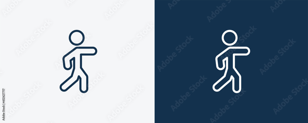 man pointing icon. Outline man pointing icon from humans and behavior collection. Linear vector isolated on white and dark blue background. Editable man pointing symbol. man pointing icon. Outline man pointing icon from humans and behavior collection. Linear vector isolated on white and dark blue background. Editable man pointing symbol.