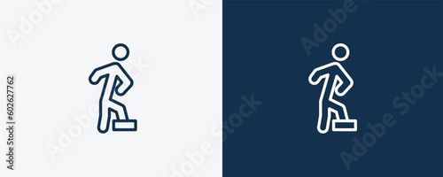 proud pose icon. Outline proud pose icon from humans and behavior collection. Linear vector isolated on white and dark blue background. Editable proud pose symbol.