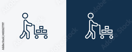 hotel supplier icon. Outline hotel supplier icon from humans and behavior collection. Linear vector isolated on white and dark blue background. Editable hotel supplier symbol.