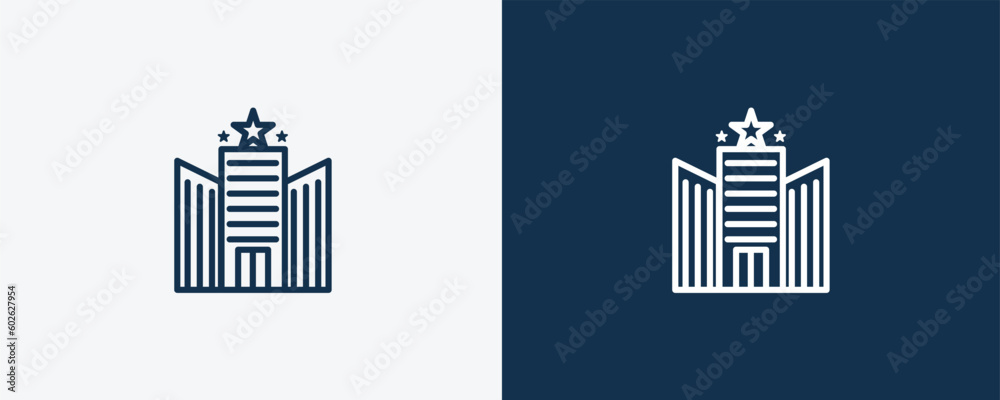 hotel icon. Outline hotel icon from hotel and restaurant collection. Linear vector isolated on white and dark blue background. Editable hotel symbol.
