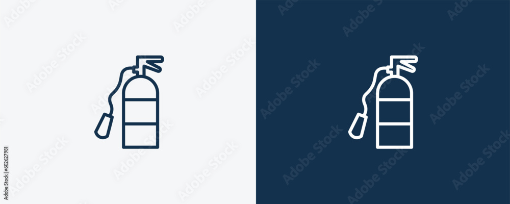 fire extinguisher icon. Outline fire extinguisher icon from hotel and restaurant collection. Linear vector isolated on white and dark blue background. Editable fire extinguisher symbol.