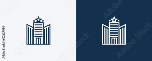 hotel icon. Outline hotel icon from hotel and restaurant collection. Linear vector isolated on white and dark blue background. Editable hotel symbol.