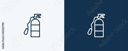 fire extinguisher icon. Outline fire extinguisher icon from hotel and restaurant collection. Linear vector isolated on white and dark blue background. Editable fire extinguisher symbol.