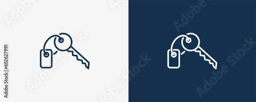 room key icon. Outline room key icon from hotel and restaurant collection. Linear vector isolated on white and dark blue background. Editable room key symbol.