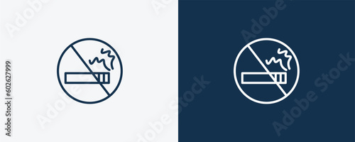 no smoking icon. Outline no smoking icon from hotel and restaurant collection. Linear vector isolated on white and dark blue background. Editable no smoking symbol.
