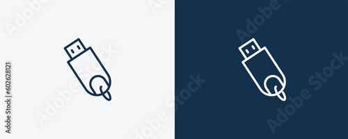 usb flash icon. Outline usb flash icon from hardware and equipment collection. Linear vector isolated on white and dark blue background. Editable usb flash symbol.