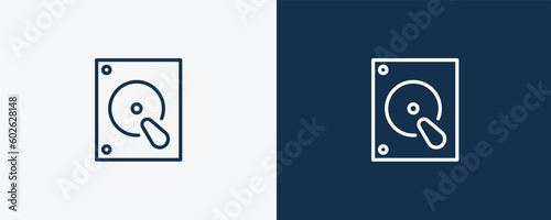 harddrive icon. Outline harddrive icon from hardware and equipment collection. Linear vector isolated on white and dark blue background. Editable harddrive symbol.