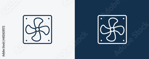 computer fan icon. Outline computer fan icon from hardware and equipment collection. Linear vector isolated on white and dark blue background. Editable computer fan symbol.