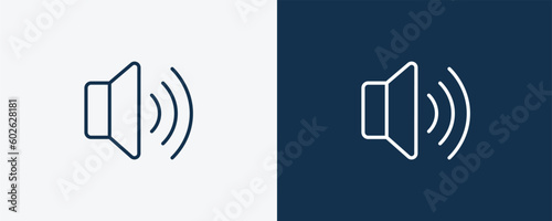 loudspeakers icon. Outline loudspeakers icon from hardware and equipment collection. Linear vector isolated on white and dark blue background. Editable loudspeakers symbol.