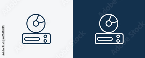 cd room icon. Outline cd room icon from hardware and equipment collection. Linear vector isolated on white and dark blue background. Editable cd room symbol.