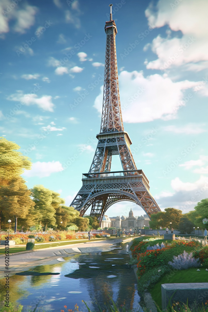 Obraz premium An iconic landmark, the Eiffel Tower, capturing the essence of a popular tourist destination. Generative AI technology