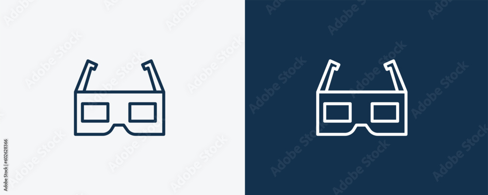 3d glass symbol icon. Outline 3d glass symbol icon from cinema and theater collection. Linear vector isolated on white and dark blue background. Editable 3d glass symbol symbol. 3d glass symbol icon. Outline 3d glass symbol icon from cinema and theater collection. Linear vector isolated on white and dark blue background. Editable 3d glass symbol symbol.