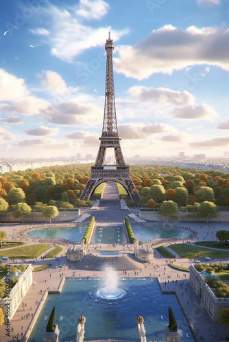  An iconic landmark, the Eiffel Tower, capturing the essence of a popular tourist destination. Generative AI technology © Natalia