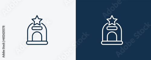 cinema ticket window icon. Outline cinema ticket window icon from cinema and theater collection. Linear vector isolated on white and dark blue background. Editable cinema ticket window symbol.