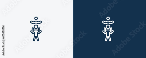 piggyback a kid icon. Outline piggyback a kid icon from behavior and action collection. Linear vector isolated on white and dark blue background. Editable piggyback a kid symbol.