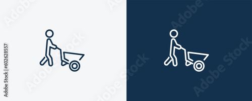 man wirth carry icon. Outline man wirth carry icon from behavior and action collection. Linear vector isolated on white and dark blue background. Editable man wirth carry symbol.