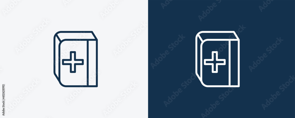 medical book icon. Outline medical book icon from health and medical collection. Linearvector isolated on white and dark blue background. Editable medical book symbol. medical book icon. Outline medical book icon from health and medical collection. Linearvector isolated on white and dark blue background. Editable medical book symbol.