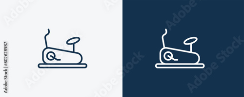 stationary bike icon. Outline stationary bike icon from health and medical collection. Linearvector isolated on white and dark blue background. Editable stationary bike symbol.