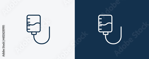 medical drip icon. Outline medical drip icon from health and medical collection. Linearvector isolated on white and dark blue background. Editable medical drip symbol.