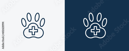 veterinary icon. Outline veterinary icon from health and medical collection. Linearvector isolated on white and dark blue background. Editable veterinary symbol.