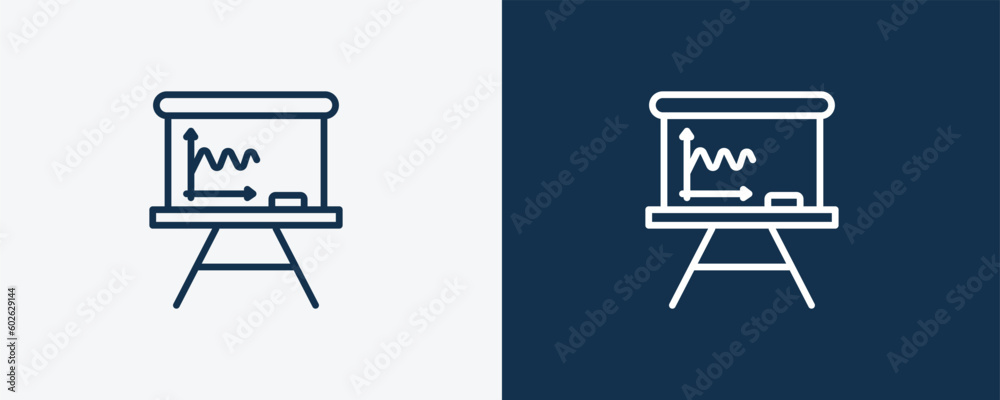 writing whiteboard icon. Outline writing whiteboard, education icon from education collection. Linear vector isolated on white and dark blue background. Editable writing whiteboard symbol. writing whiteboard icon. Outline writing whiteboard, education icon from education collection. Linear vector isolated on white and dark blue background. Editable writing whiteboard symbol.