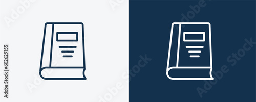 closed book with marker icon. Outline closed book with marker, book icon from education collection. Linear vector isolated on white and dark blue background. Editable closed book with marker symbol.
