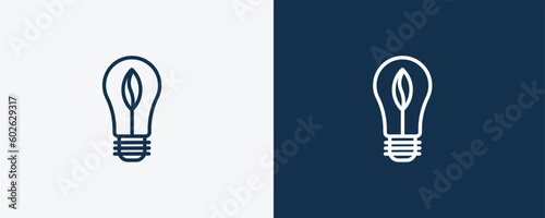 eco light icon. Outline eco light, energy icon from ecology collection. Linear vector isolated on white and dark blue background. Editable eco light symbol.
