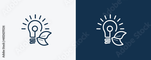 eco bulb icon. Outline eco bulb, ecology icon from ecology collection. Linear vector isolated on white and dark blue background. Editable eco bulb symbol.