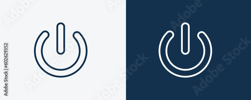 green power icon. Outline green power, power icon from ecology collection. Linear vector isolated on white and dark blue background. Editable green power symbol.