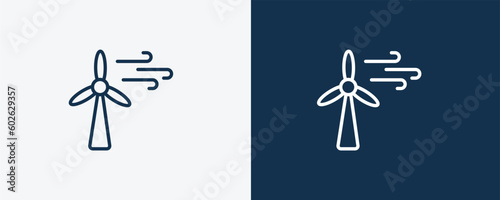 wind energy icon. Outline wind energy, eco icon from ecology collection. Linear vector isolated on white and dark blue background. Editable wind energy symbol.