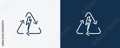 renewable energy icon. Outline renewable energy, energy icon from ecology collection. Linear vector isolated on white and dark blue background. Editable renewable energy symbol.