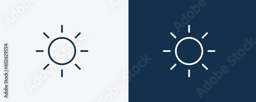sunlight icon. Outline sunlight, heat icon from ecology collection. Linear vector isolated on white and dark blue background. Editable sunlight symbol.