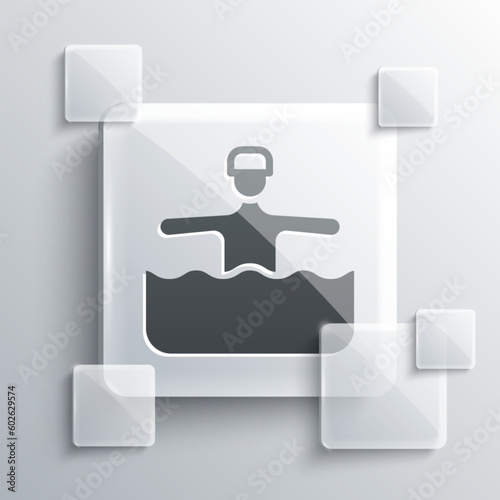 Grey Water gymnastics icon isolated on grey background. Square glass panels. Vector