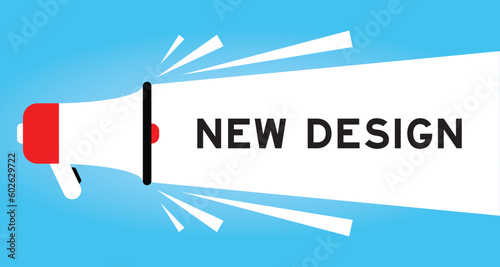 Color megaphone icon with word new design in white banner on blue background
