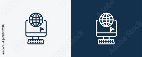 surfing the net icons. Outline surfing the net, internet icon from computer and tech collection. Linear vector isolated on white and dark blue background. Editable surfing the net symbol.