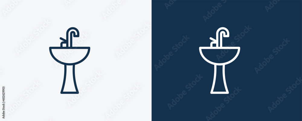 sink cleanin icon. Outline sink cleanin, cleaner icon from cleaning collection. Linear vector isolated on white and dark blue background. Editable sink cleanin symbol. sink cleanin icon. Outline sink cleanin, cleaner icon from cleaning collection. Linear vector isolated on white and dark blue background. Editable sink cleanin symbol.