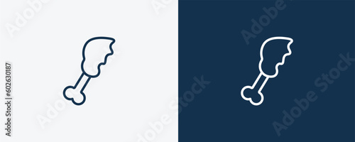 chicken thigh icon. Outline chicken thigh icon from restaurant collection. Linear vector isolated on white and dark blue background. Editable chicken thigh symbol.