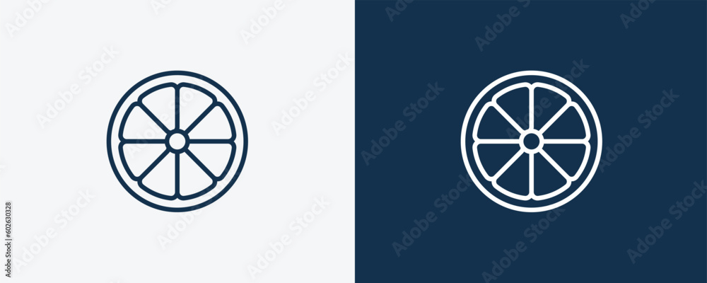 half lemon icon. Outline half lemon icon from restaurant collection. Linear vector isolated on white and dark blue background. Editable half lemon symbol.