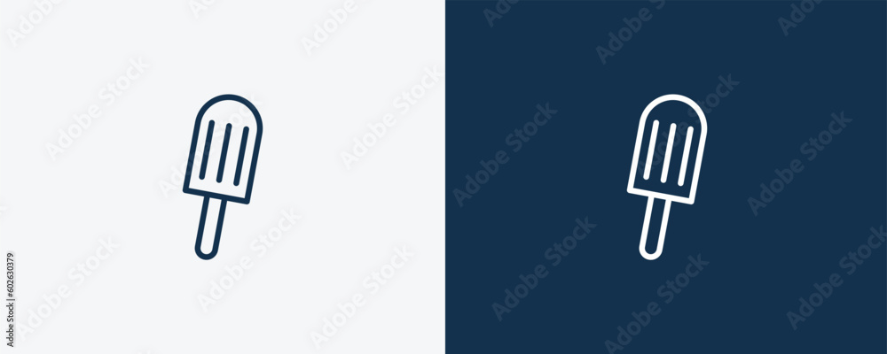 ice pop icon. Outline ice pop icon from restaurant collection. Linear vector isolated on white and dark blue background. Editable ice pop symbol.