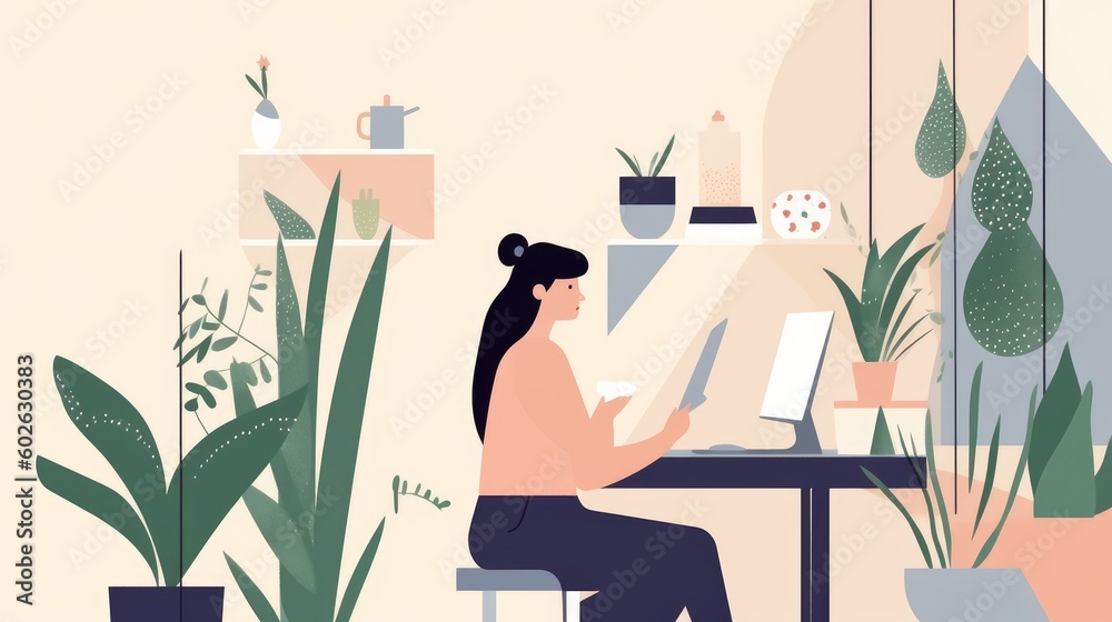 Woman at desk surrounded by succulent plants Woman at desk surrounded by succulent plants