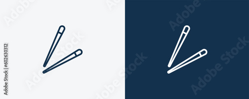 chopsticks icon. Outline chopsticks icon from restaurant collection. Linear vector isolated on white and dark blue background. Editable chopsticks symbol.
