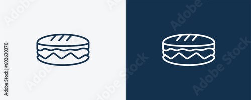 long sandwich icon. Outline long sandwich icon from restaurant collection. Linear vector isolated on white and dark blue background. Editable long sandwich symbol.