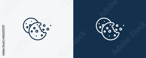 cookies icon. Outline cookies icon from artificial intellegence collection. Linear vector isolated on white and dark blue background. Editable cookies symbol.