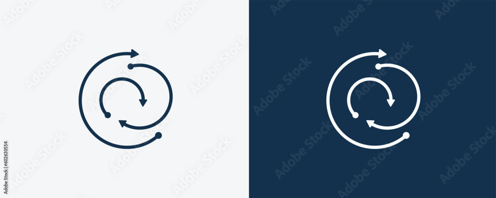 rotation icon. Outline rotation icon from artificial intellegence collection. Linear vector isolated on white and dark blue background. Editable rotation symbol. rotation icon. Outline rotation icon from artificial intellegence collection. Linear vector isolated on white and dark blue background. Editable rotation symbol.