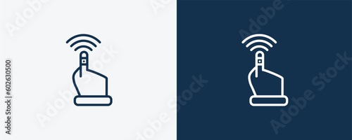 finger control icon. Outline finger control icon from artificial intellegence collection. Linear vector isolated on white and dark blue background. Editable finger control symbol.