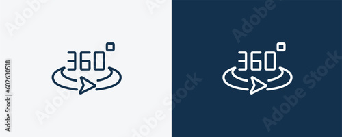 360 degrees icon. Outline 360 degrees icon from artificial intellegence collection. Linear vector isolated on white and dark blue background. Editable 360 degrees symbol.