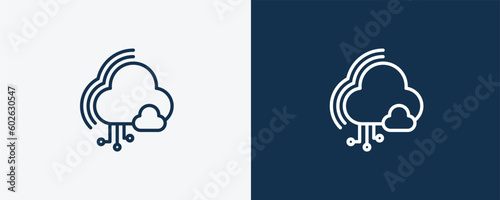 cloud computing icon. Outline cloud computing icon from artificial intellegence collection. Linear vector isolated on white and dark blue background. Editable cloud computing symbol.